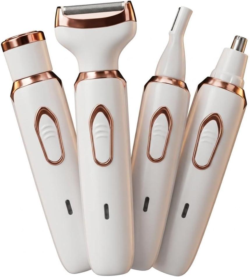 Depilador Feminino Elétrico 4 em 1 Recarregável USB Removedor de pelos Corporal e Facial Aparador Portátil bivolt Sem Fio com 4 Cabeças Multifuncional