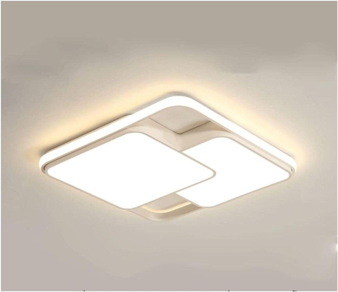 Luminária Lustre De LED Sobrepor Quadrada Bivolt 32W 3 Em 1 Com Luz Central Dupla Com Memorização de Cor Ideal Para Salas, Quartos, Cozinha Escritórios (Branco)