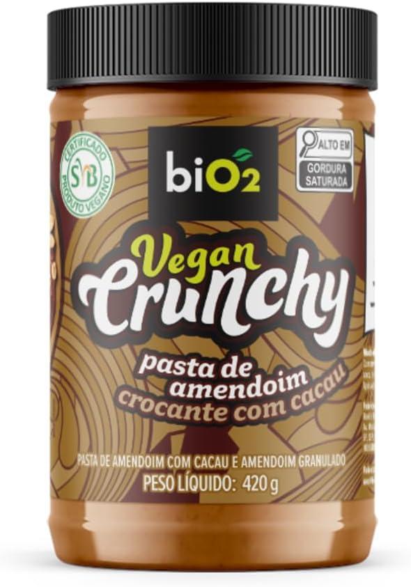 Pasta de Amendoim Crocante com Cacau biO2 Vegan Crunchy 420 g Vegana e sem Glúten