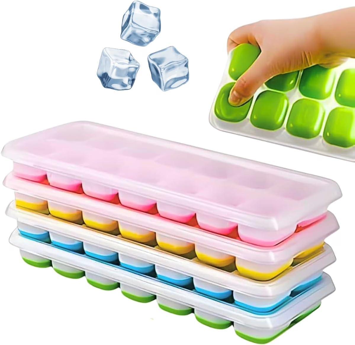 Forma de Gelo Silicone com Tampa Kit 4 Unidades Forminha 14 Cubos Flexível