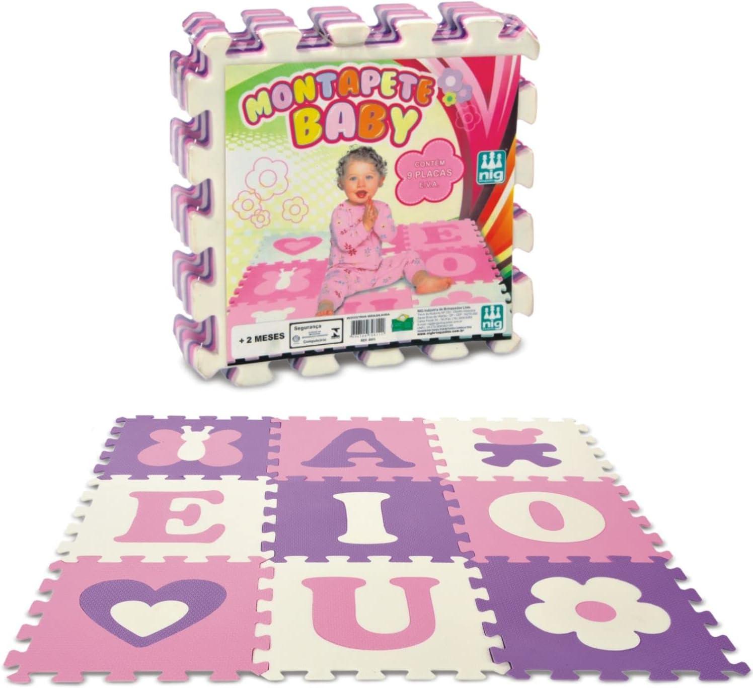 Tapete em Eva, Montapete Baby Rosa 9 peças, Nig Brinquedos, Vogais