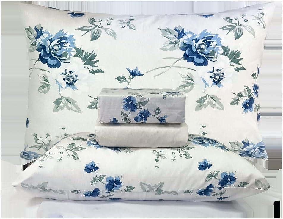Jogo de Lençol Casal 4 Peças Estampado 200 Fios Floral (Cinza e Floral)