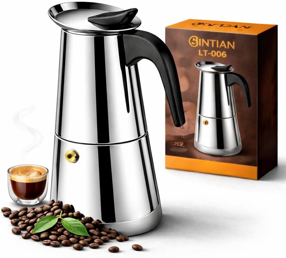 Cafeteira Italiana Moka Expresso Inox 300ml para 6 Xícaras, Café Mais Encorpado, Intenso e Aromático, Preparo Rápido sem Filtro, Design Clássico, Compatível Fogão a Gás, Elétrico, Resistente