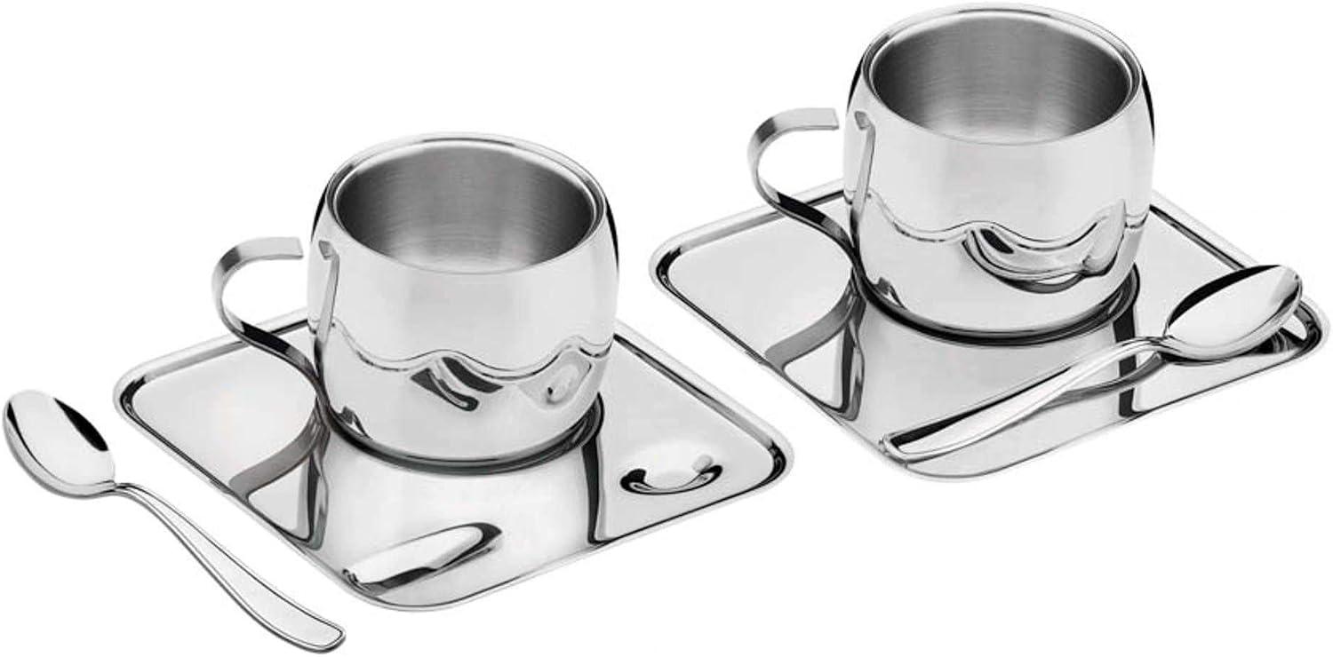 Kit para Café Tramontina em Aço Inox Acabamento Brilho com Xícara Píres Quadrado e Colher 6 Peças