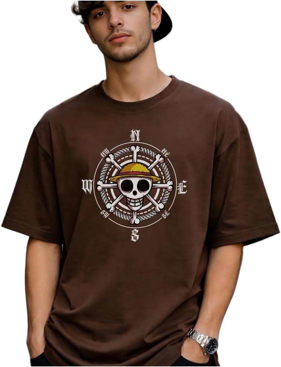 Camiseta Oversized Masculina One Piece Luffy Caveira Bússola 100% Algodão Anime IB SHOP