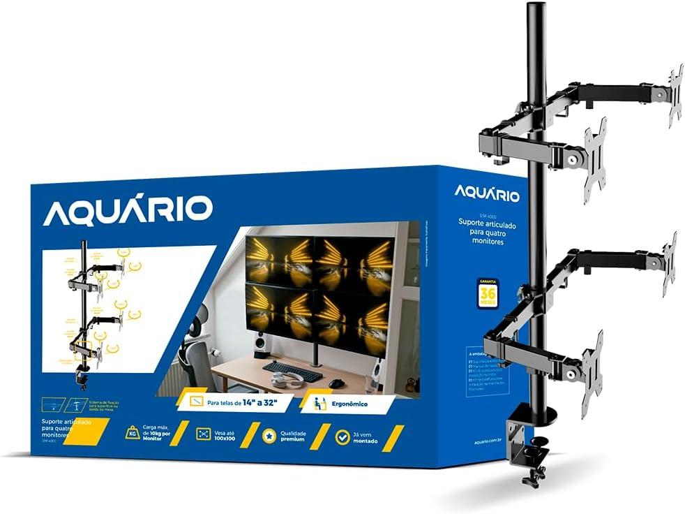 Suporte Articulado para Monitor Quadruplo de 14 a 32" Base Morsa -SIM-4000 Aquário
