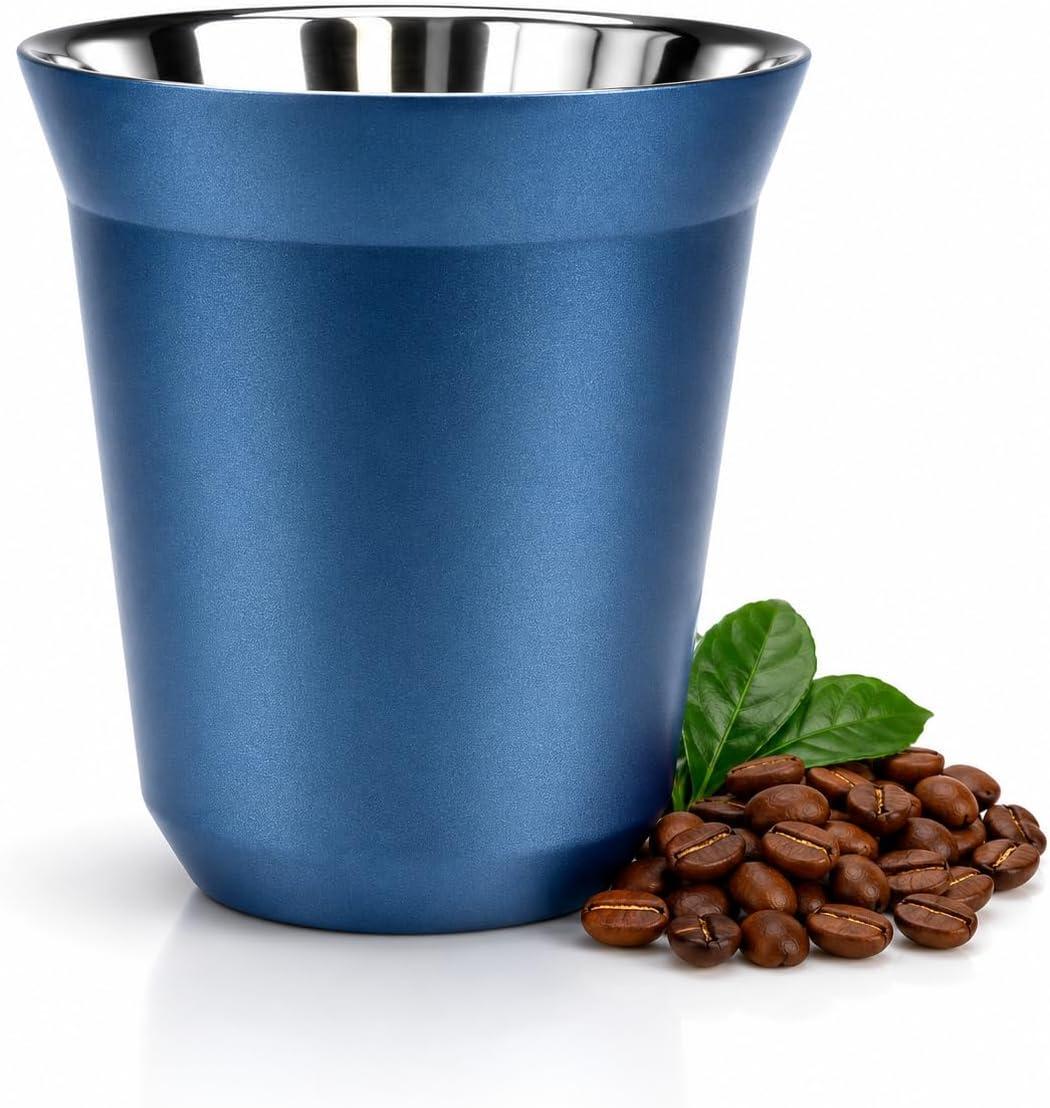 Copo de Café Espresso Inox 160ml – Parede Dupla Isotérmica Reutilizável e Resistente, Ideal para Café, Chá e Bebidas Quentes ou Frias (Azul)