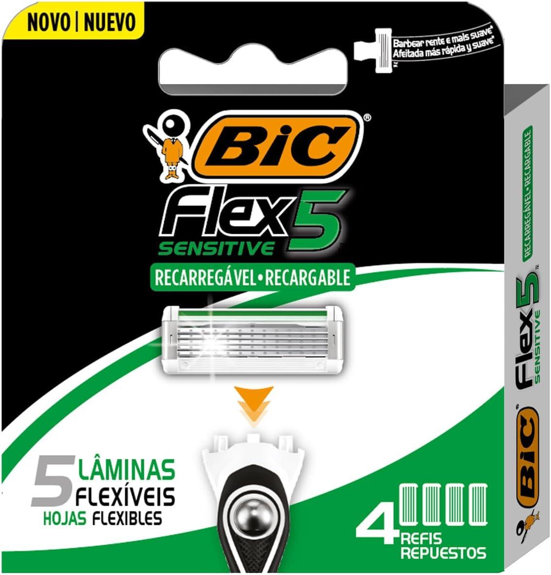 BIC, Refil, Flex 5 Sensitive Recarregável, 4 Refis