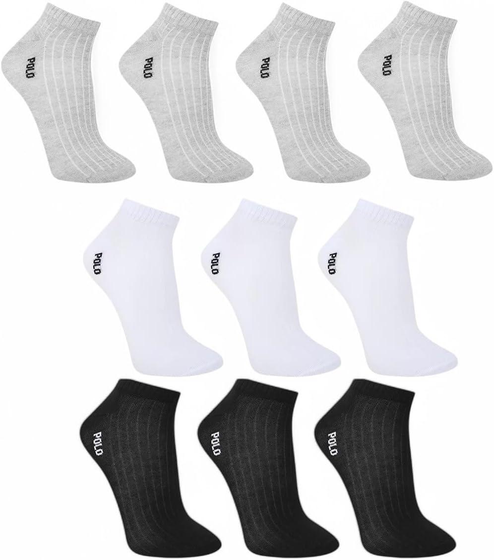 Kit 10 Pares Meias Soquete Polo London Club, Cano Curto Baixo Algodão Confort Respirável Adulto Masculino