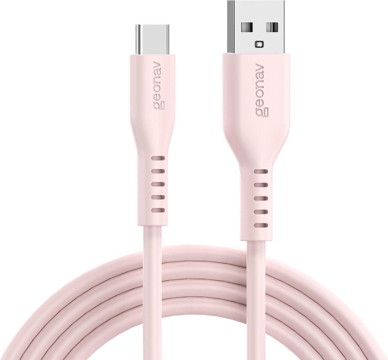 Geonav Cabo de Silicone USB-A para USB-C, carregamento até 38W, Silicone resistente, 1,5m, ESC05SPK, Rosa