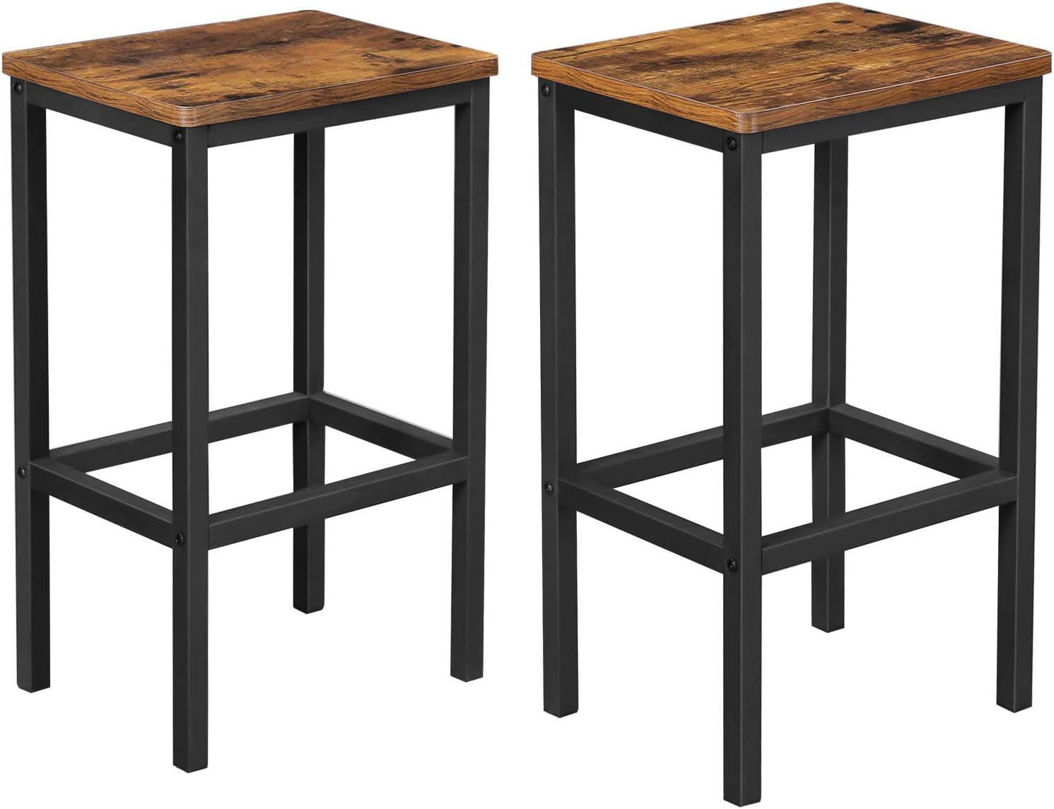 VASAGLE Conjunto de 2 Banquetas, Cadeiras Altas para Cozinha, Sala de Jantar, Sala de Estar, Estilo Industrial, Marrom Rústico e Preto LBC65X
