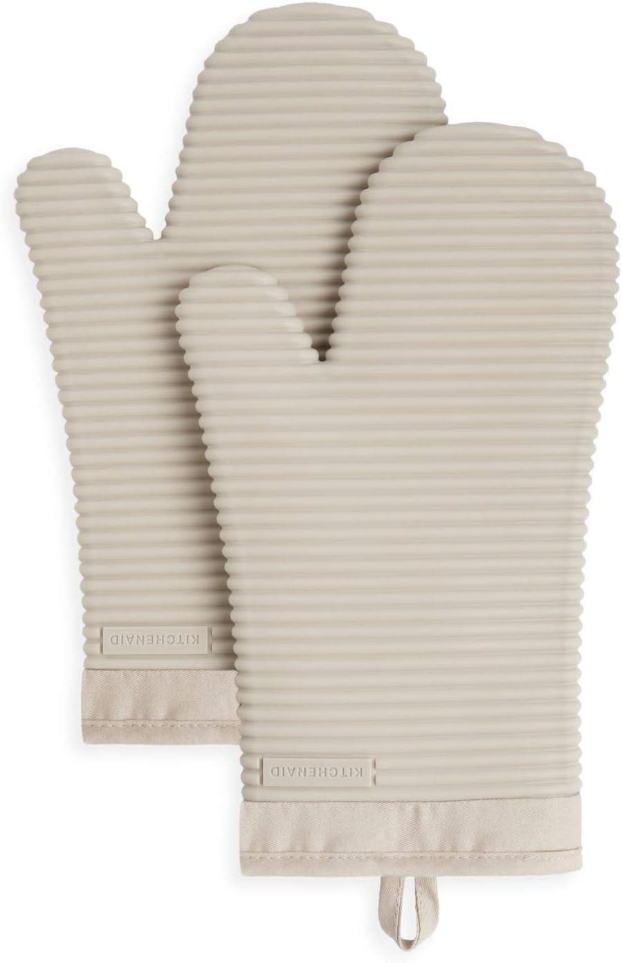 KITCHENAID Conjunto de 2 luvas de forno de silicone macio caneladas, 19 x 33 cm, milkshake