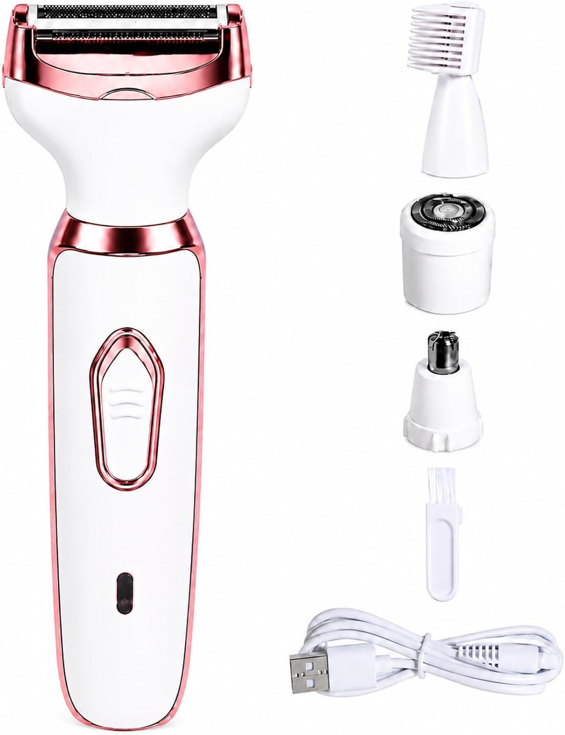 Depilador Eletrico Feminino, Depilador Eletrico 4 em 1, Depilador Facial, Barbeador Eletrico Feminino, Depilador Feminino Elétrico Recarregável, Depilador e Aparador Facial, para Perna, Rosto, Braço