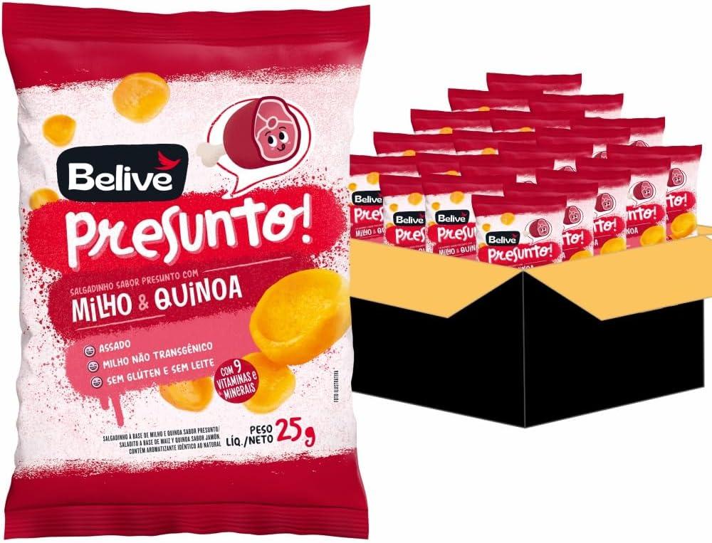 Salgadinho de Presunto Belive Kids, 25g, Pack com 20 Unidades