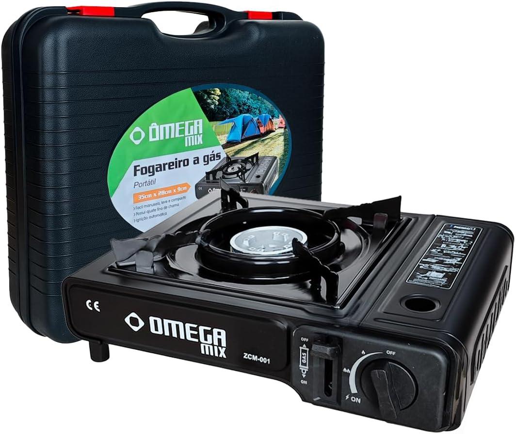 Fogareiro a Gás Portátil Automático Preto Ômega