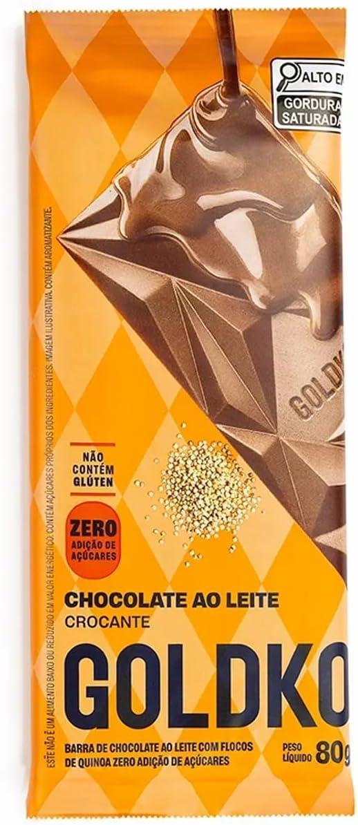 Barra de chocolate ao leite com crispy de quinoa zero adição de açúcares 80g