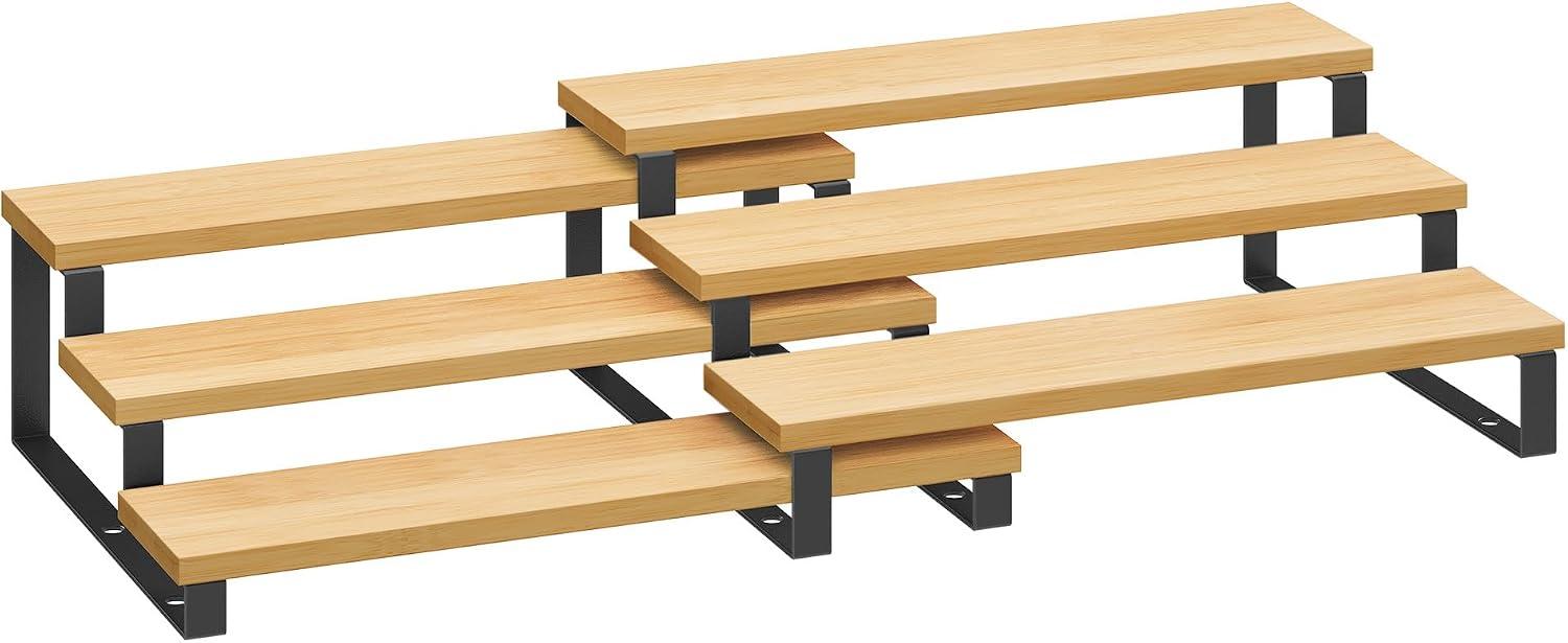 SONGMICS Suporte para exibição, conjunto de 2 suportes organizadores de perfume de bambu, prateleiras de prateleira para figuras, prateleiras