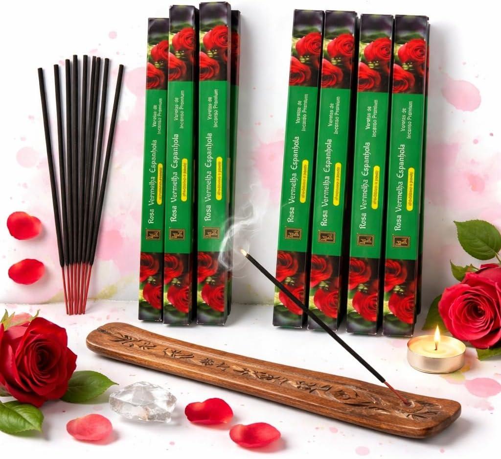 Kit 3 Caixas Incenso Rosa Vermelha Espanhola Premium (7 varetas por caixa)