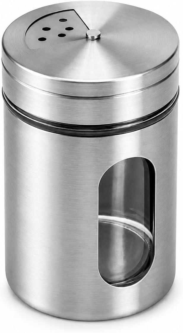 Saleiro Inox com Visor Porta Tempero de Vidro Pode Ser Usado como Paliteiro Design Moderno
