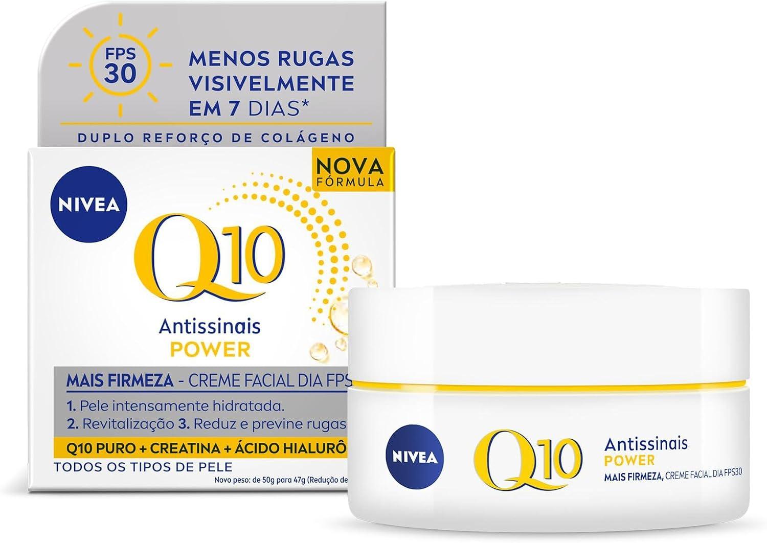 NIVEA Creme Facial Antissinais Q10 Power Dia FPS 30 47g, Reduz Rugas, Hidratação Intensa, Ácido Hialurônico, Cuidado Facial Diário
