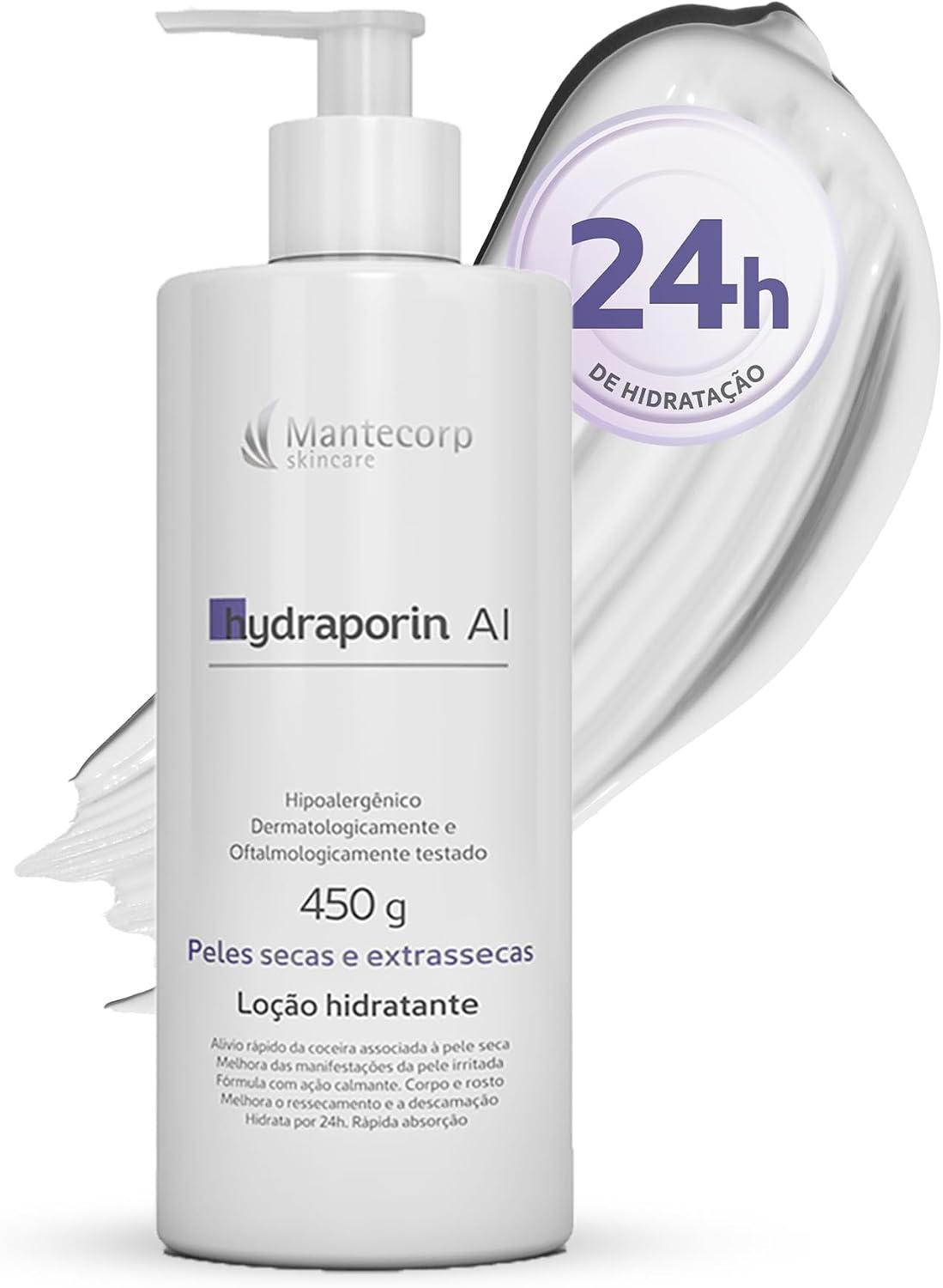 MANTECORP - Hidratante Corporal Hydraporin AI - Hidratação Intensa para Peles Secas e Sensíveis, Hidrata 24h, Ação Anti-inflamatória e Calmante - 450g