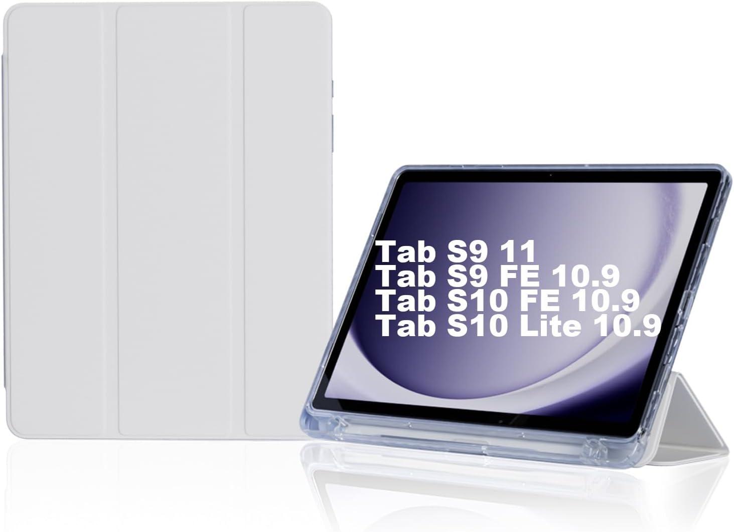 Capa tablet Para Samsung Galaxy Tab S10 Lite/ S10 FE 10.9"/S9 FE 10.9"/S9 11", Case Anti Impacto, com suporte para caneta S, Premium Slim,Transparente e portátil (Branco)