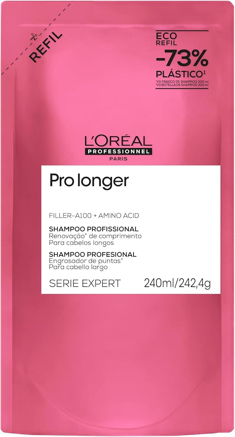 L'Oréal Professionnel Serie Expert Pro Longer, Shampoo para Cabelos Longos com Pontas Danificadas, Preenche e Fortalece a Fibra com Filler-A100 e Aminoácidos, Tecnologia Co-Emulsão, 240ml