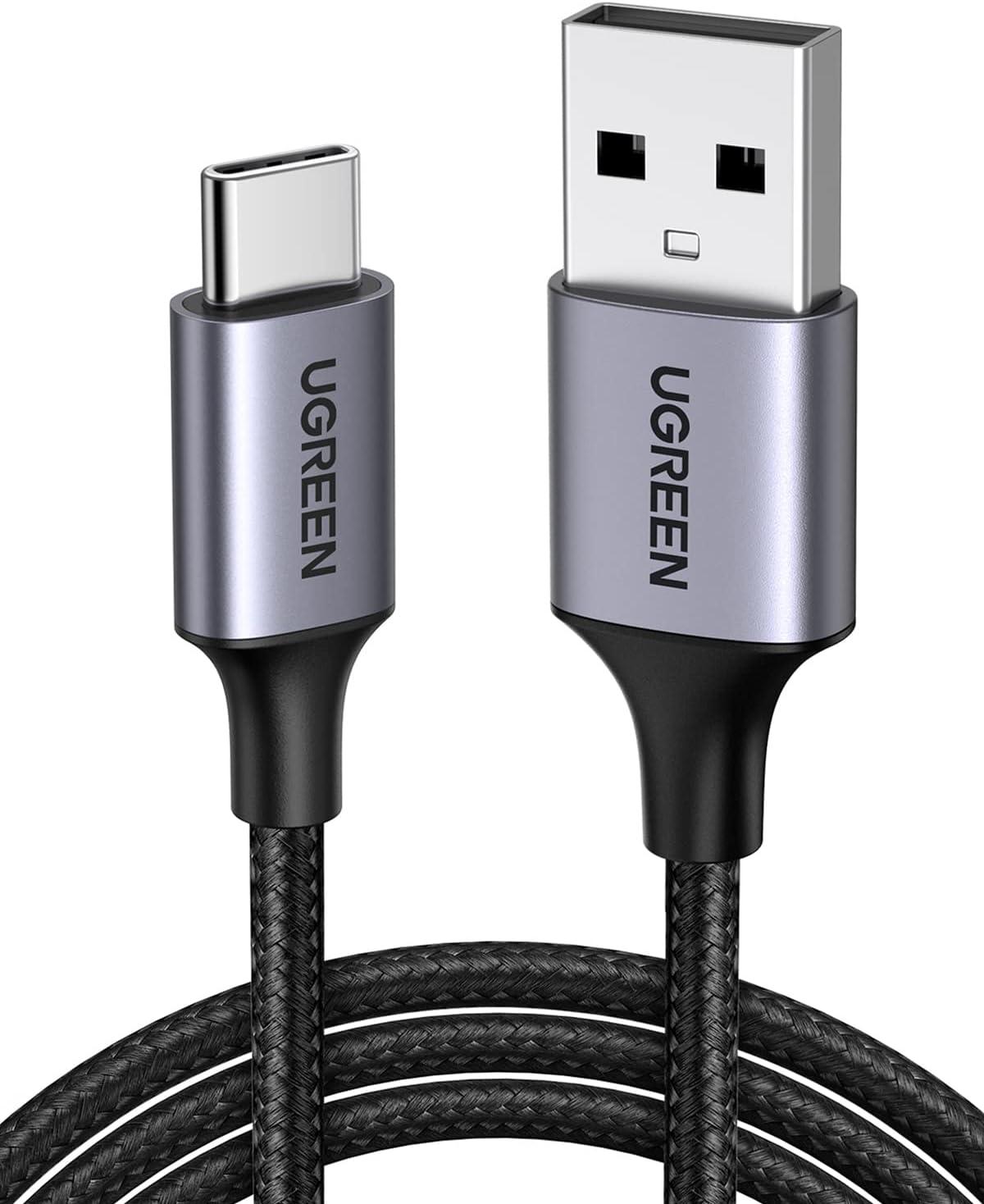 UGREEN USB-A 2.0 to USB-C Cable Nickel Plating Aluminum Braid 0.25m (Black) 60124