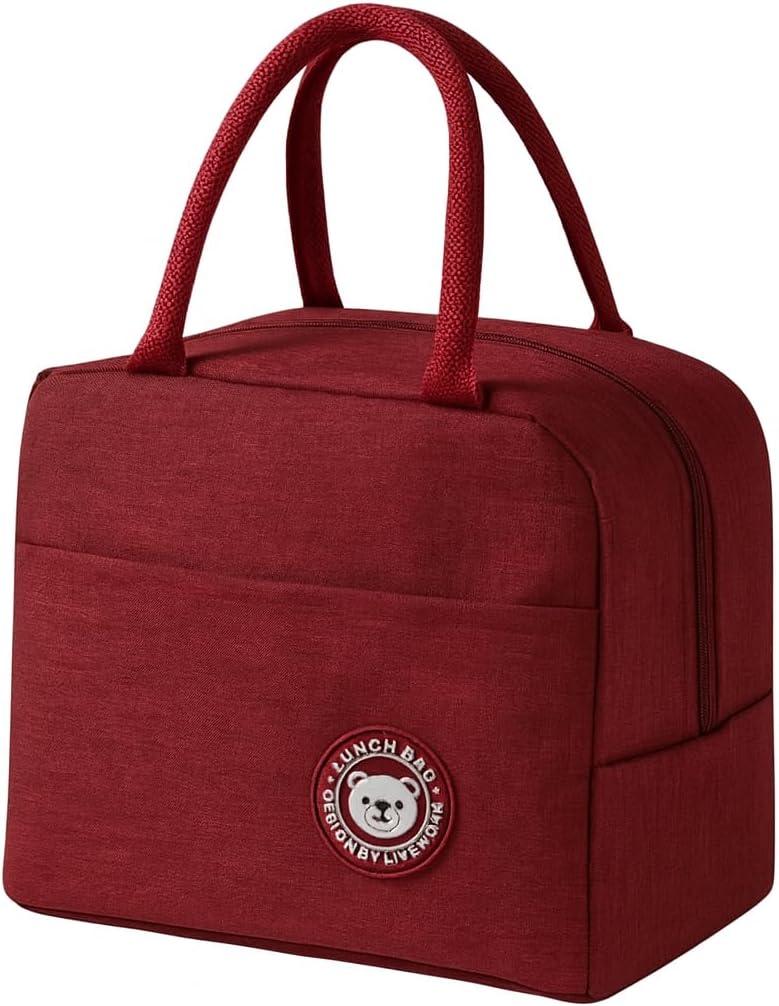Bolsa Térmica Com Alça Bolsa Para Refeições Isolada Design de Lancheira Marmita Escritório (Bordô)