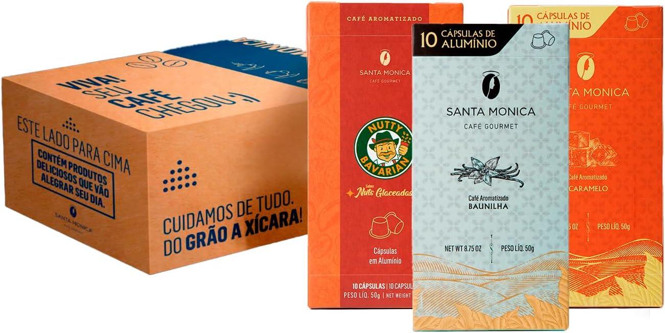 Pack de 30 Cápsulas Aromatizadas Santa Monica - Baunilha, Caramelo e Nutty Bavarian Compatível Com Nespresso
