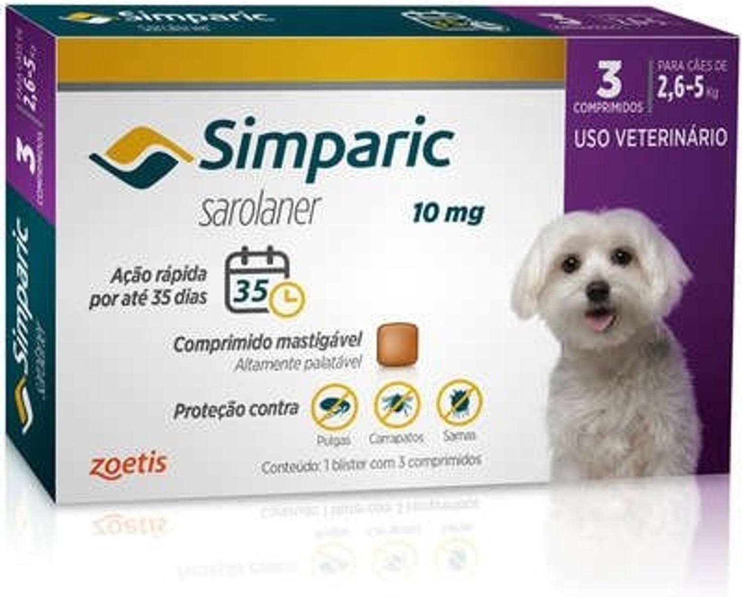 Zoetis Simparic 10Mg Para Cães De 2 6 A 5kg Com 3 Comprimidos