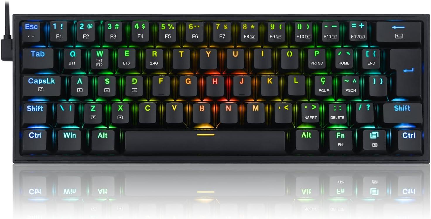 Teclado Mecanico Sem Fio Redragon Fizz Pro RGB Preto Switch Marrom
