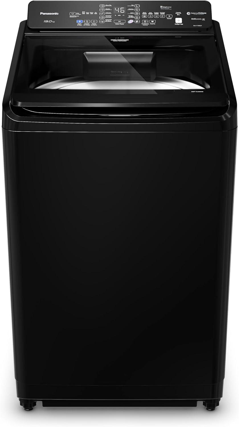 Máquina de lavar Intuitive+ Panasonic 19kg Lavagem Eficiente SmartSense Sistema Ciclone Ciclo Pet NA-F190G1BB 220V