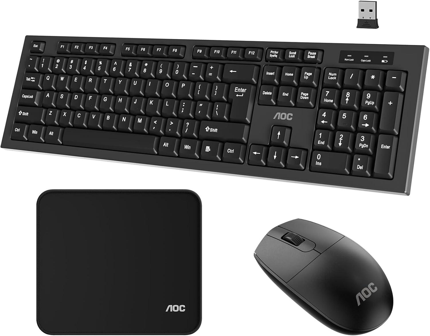 Combo de Teclado e Mouse sem Fio AOC KM210, Conexão Sem Fio 2,4 GHz