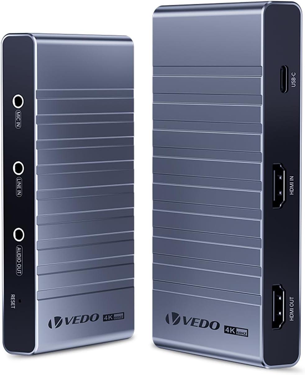 VEDO Placa de Captura de Vídeo de Canal Duplo, Captura 4K 60Hz HDR e Saída Loop, Taxa de Atualiza??o de 240Hz, Formato RGB24,Plug-and-Play para Jogos e Transmiss?es ao Vivo,Compatível com PC/Console