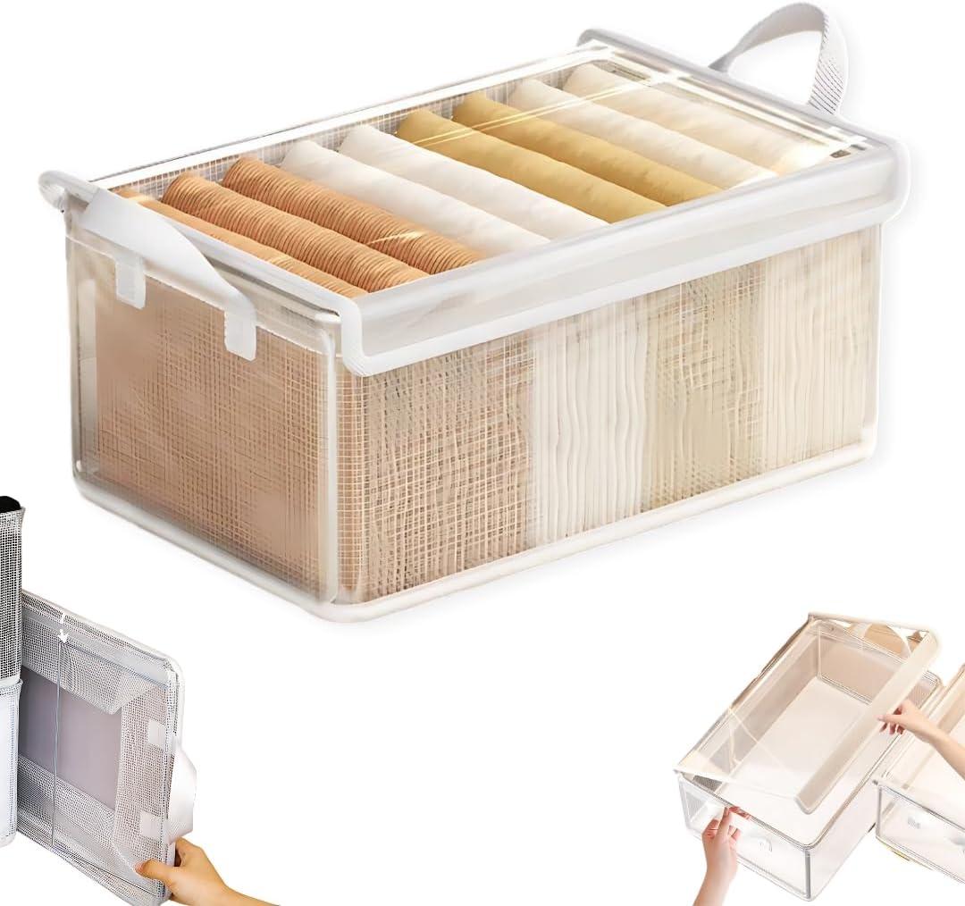 Kit C/2 Caixa Organizadora Com Tampa Transparente e Alças | Cor Branca, Dobrável, Reforçada, Multiuso e Fácil de Limpar | Ideal para Closet, Guarda-Roupa e Lavanderia | Marca Bigzu®