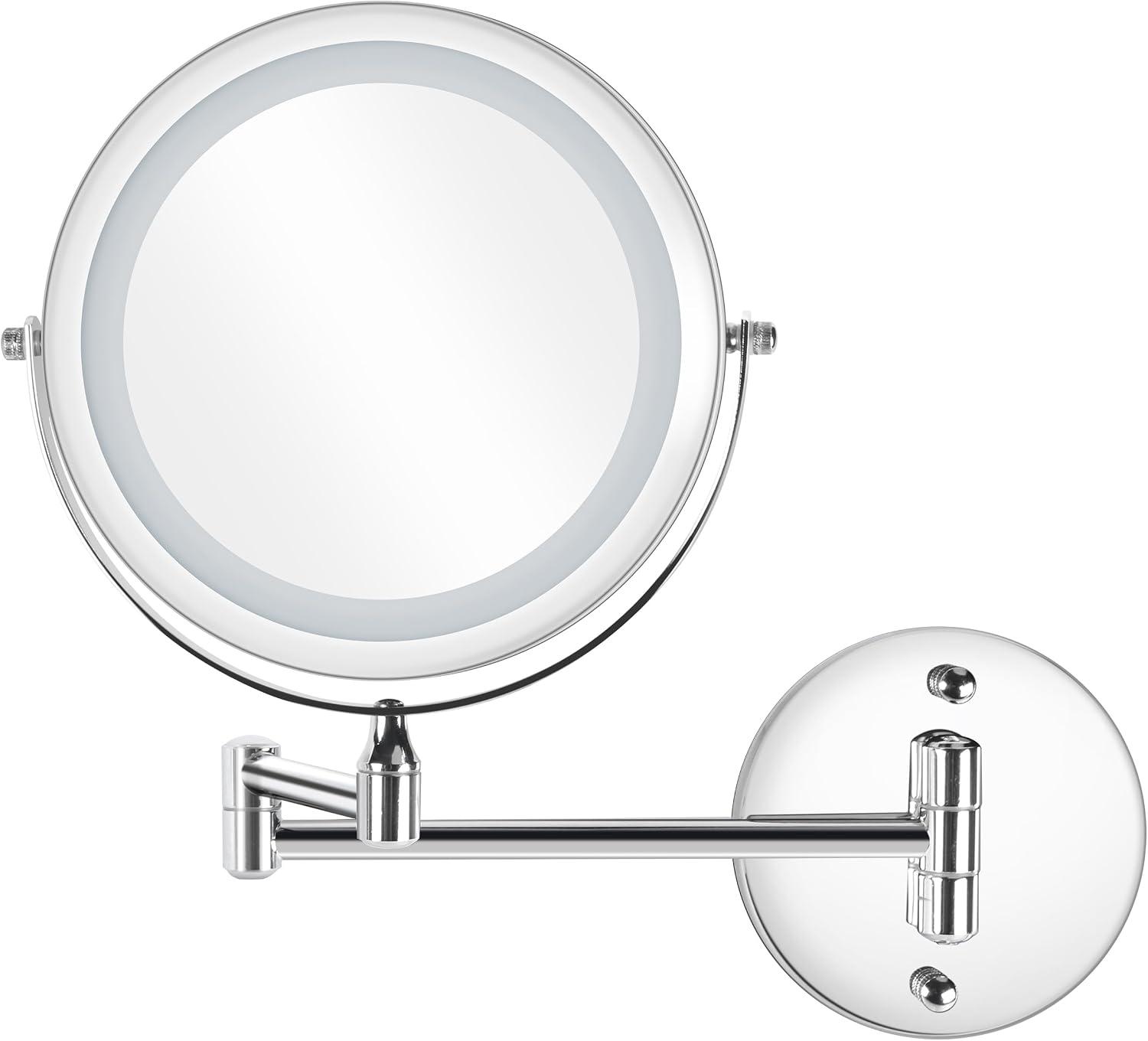 Espelho de Maquiagem LED Parede 7", Ampliação Dupla 1x/5x