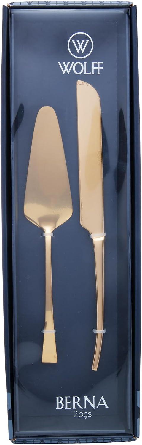 WOLFF - Conjunto 2 Peças para Bolo Berna Dourado Aço Inox - 1 Espátula 1 Faca