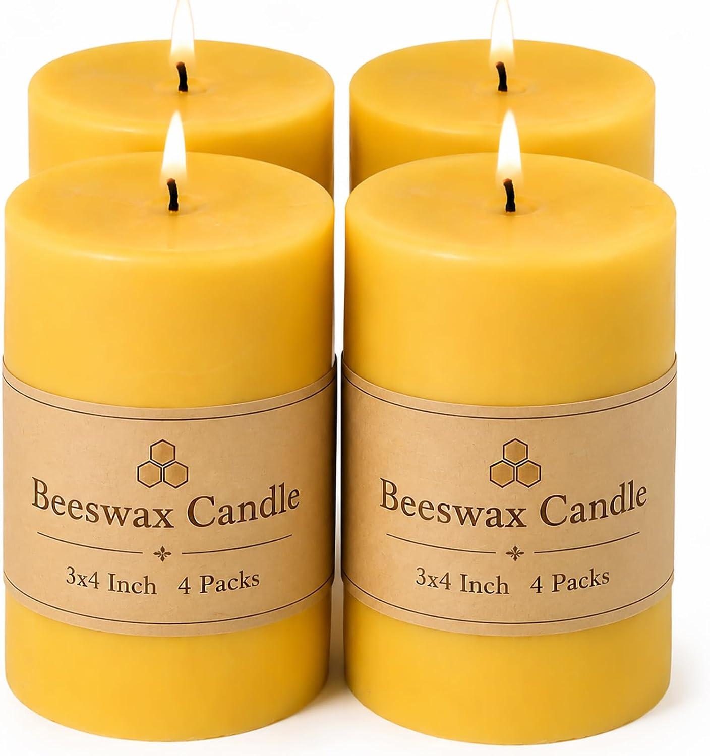 Velas de cera de abelha natural, 4 pacotes, 7,6 x 10 cm