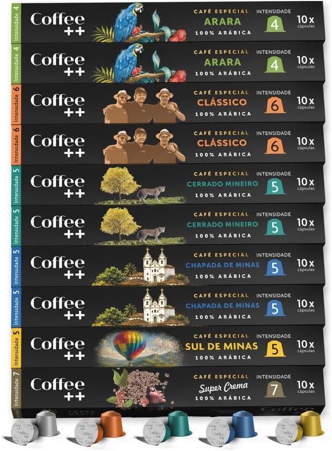 Coffee Mais Kit 100 Cápsulas Café Especial Compatíveis com Nespresso, Arara, Clássico, Cerrado Mineiro, Chapada de Minas, Sul de Minas e Super Crema