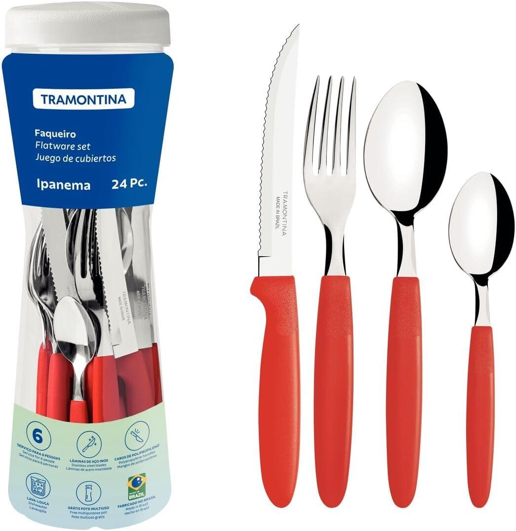 Faqueiro Ipanema, Tramontina, Vermelho, 24 Peças