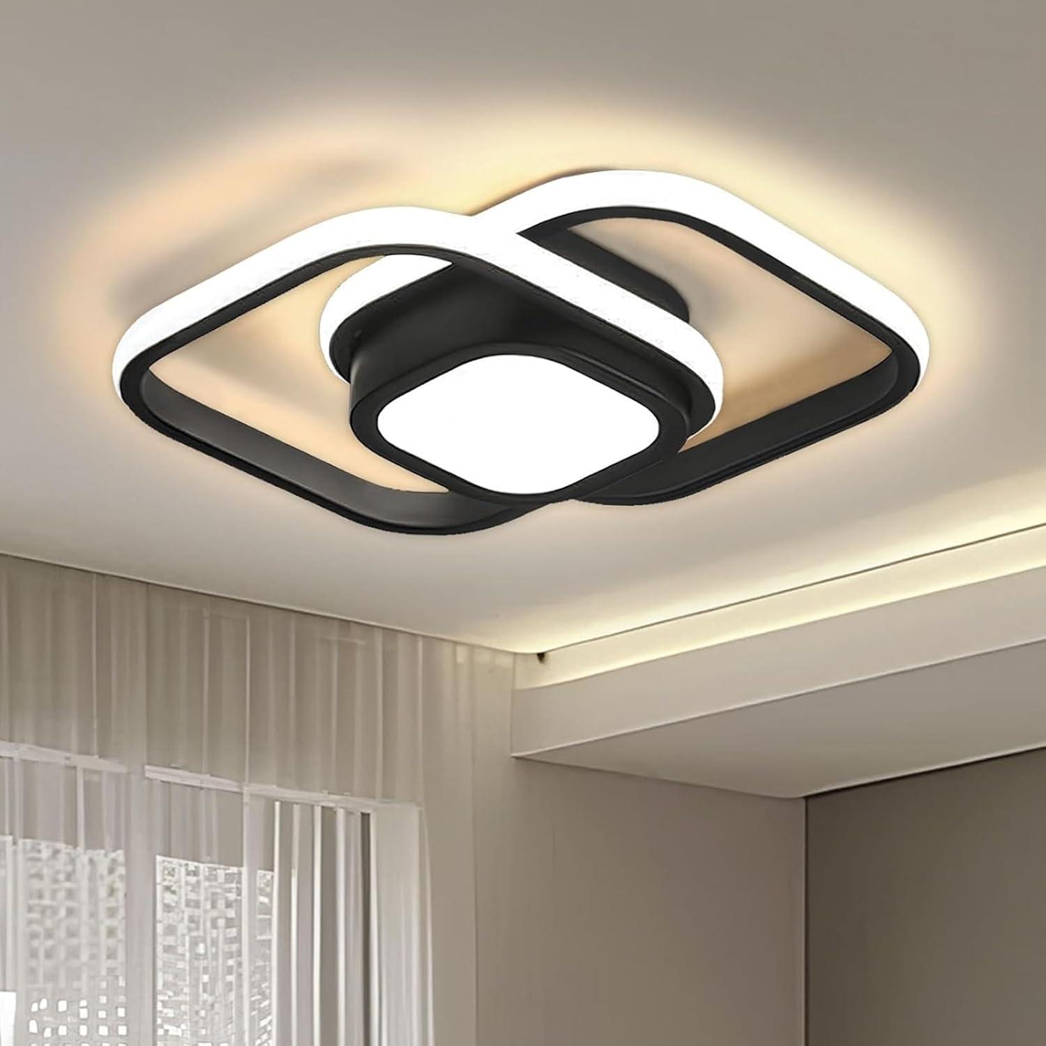 BEMMY Luminária de Teto, Lustre Quadradocom Holofote, Quarto, Cozinha, Sala de Estar, Decoração, Lustre Regulável 3 Cores de Luz Ajustáveis 85-265V (Preto)