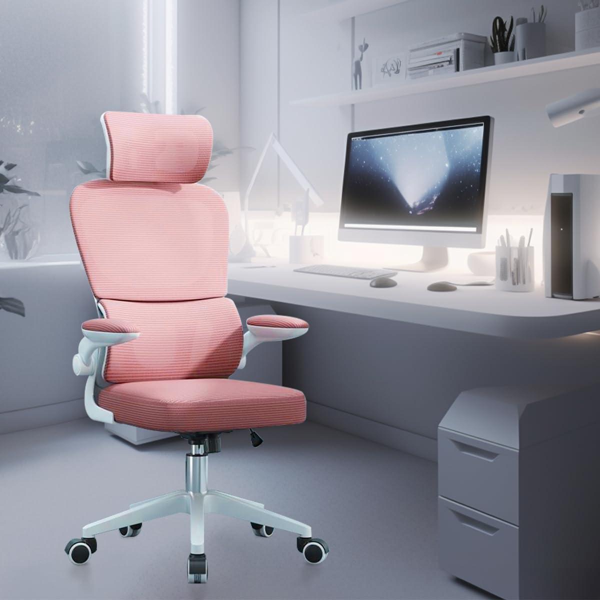 Cadeira de escritório com design ergonômico conforme NR-17, suporte lombar independente, malha respirável e encosto de cabeça ajustável,Python Fly(Rosa)