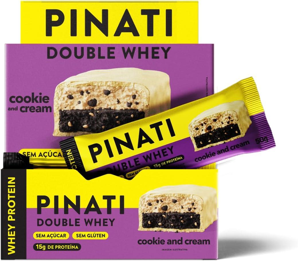 PINATI Barra de proteina Double Whey Cookies and Cream - 14g de proteina - 12 unidades