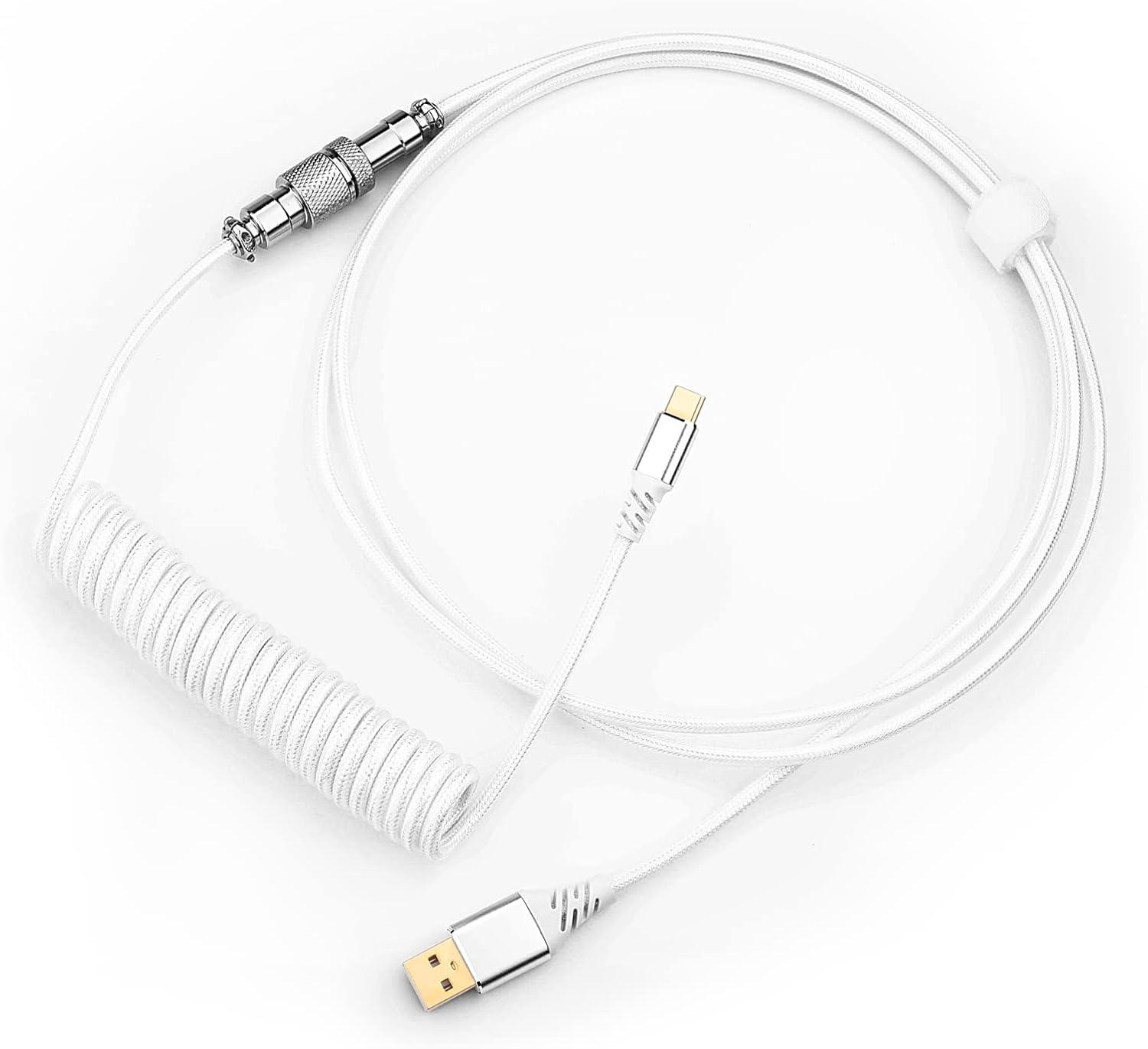Cabo para Teclado Mecânico Redragon Branco USB-C Enrolado com Conector Aviador A115 WHITE