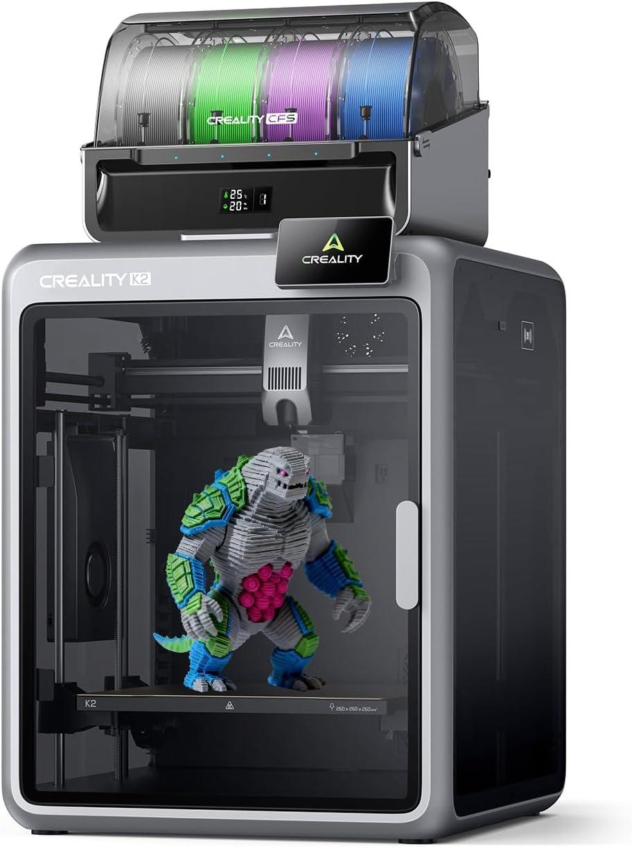 Creality Official K2 Combo Impressora 3D - 600mm/s Alta Velocidade, Impressão CFS de 16 Cores, Câmeras AI Duplas, Ultra-Silenciosa, Volume de Construção 260x260x260mm