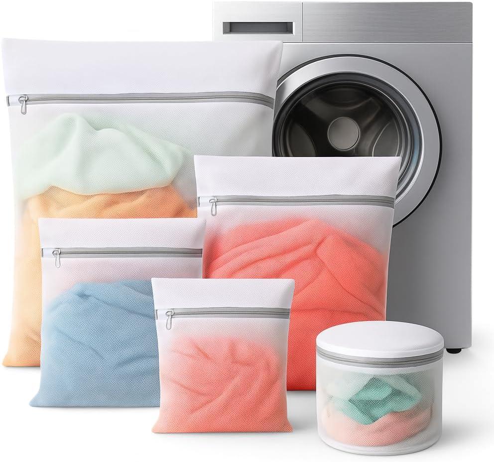 Kit com 5 Sacos para Lavagem de Roupas Delicadas e Íntimas – Protege Peças na Máquina de Lavar, Fecho com Zíper Reforçado, Multi-Tamanhos, Ideal para Lingerie, Meias e Camisetas