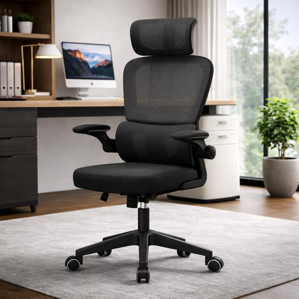 BlidShop Cadeira de Escritório Ergonômica Florença, Tela Mesh Premium, Apoio Lombar Ajustável, Suporta 120kg, Altura Regulável (Preta)
