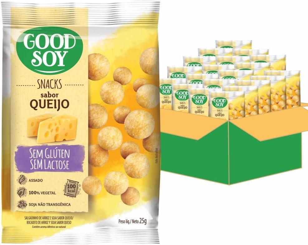 Caixa de GoodSoy Snacks Salgadinhos de Queijo Sem Glúten Sem Leite Sem Lactose - 20 unidades de 25g