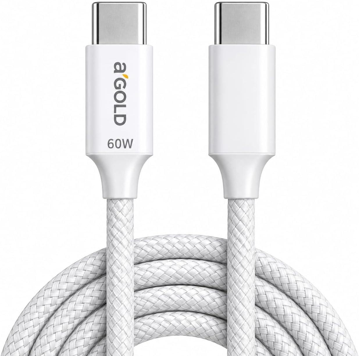Cabo USB-C para USB-C 2 metros, 60W Nylon Trançado, Carregamento Rápido